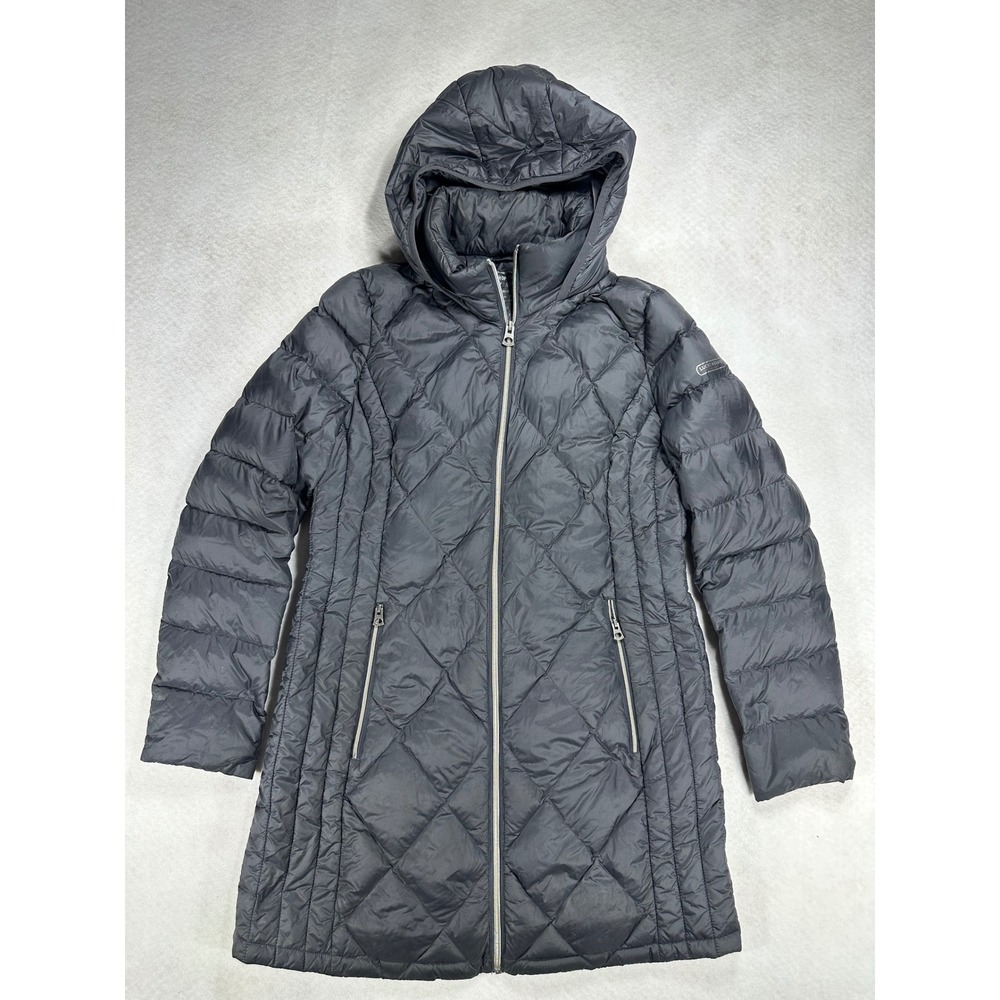 Lucky Brand Womens Charcoal Grey Down Filled Hooded Quilted Puffer Coat Size M